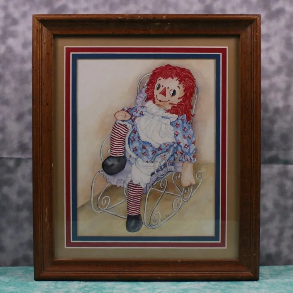 Raggedy Ann & Andy Framed Art Print Set Vintage Country Wall Decor 1980s